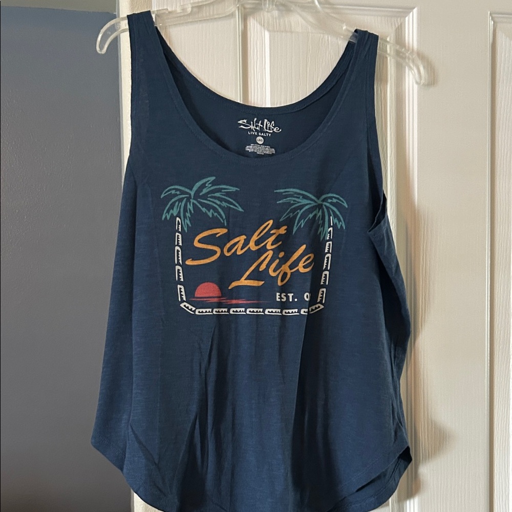 Salt Life Women's Navy Tank Top with Tropical Print